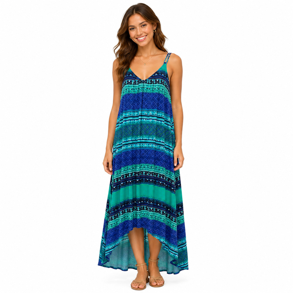 Cynthia Rowley Womens Jersey Knit Blue Teal High Low Sleeveless Dress Bra sz S